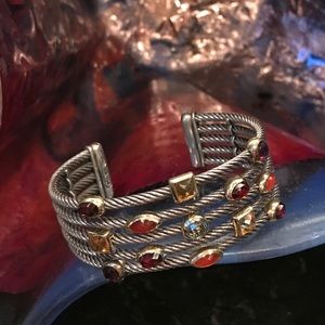 David Yurman Carnelian 5 Row Confetti Gem Cuff 18k